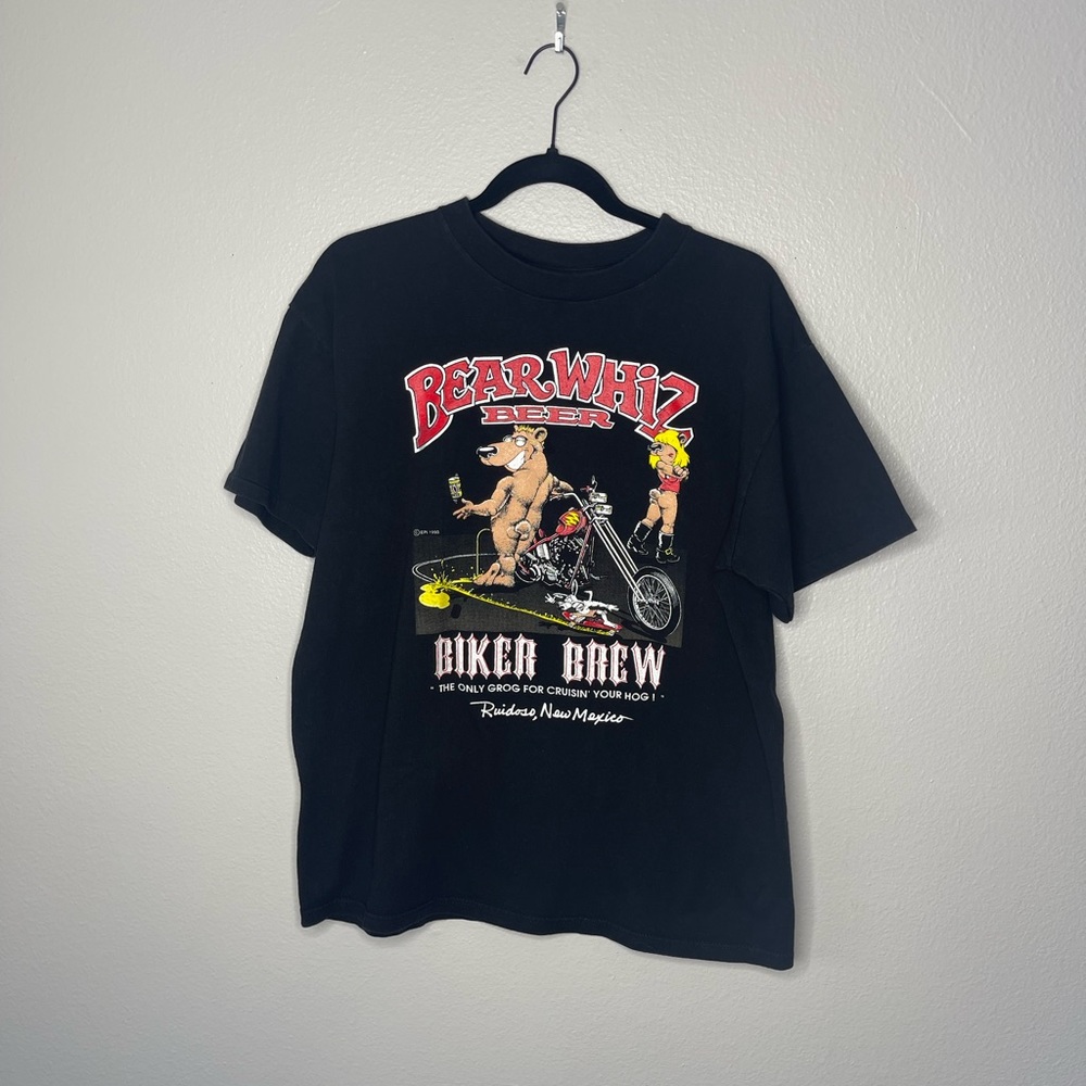 Vintage 90's Bear Whizz Bear Biker Black Heavy Cotton Tee Shirt Large